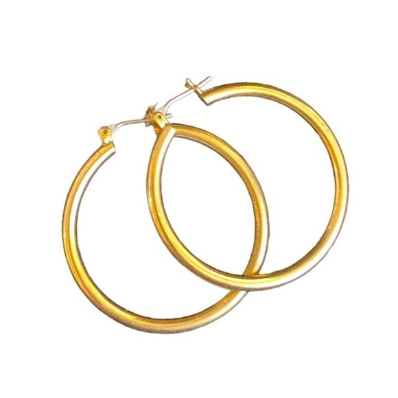 1.25" Hoop Earrings 10K Gold Plated Pierced Tested - Picture 1 of 3